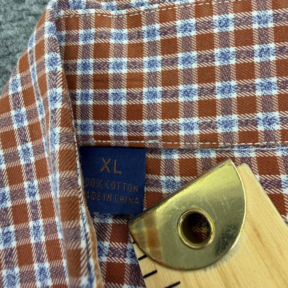David Donahue Shirt Mens XL Orange Blue Plaid Cotton Long Sleeve Button Up - Picture 4 of 15